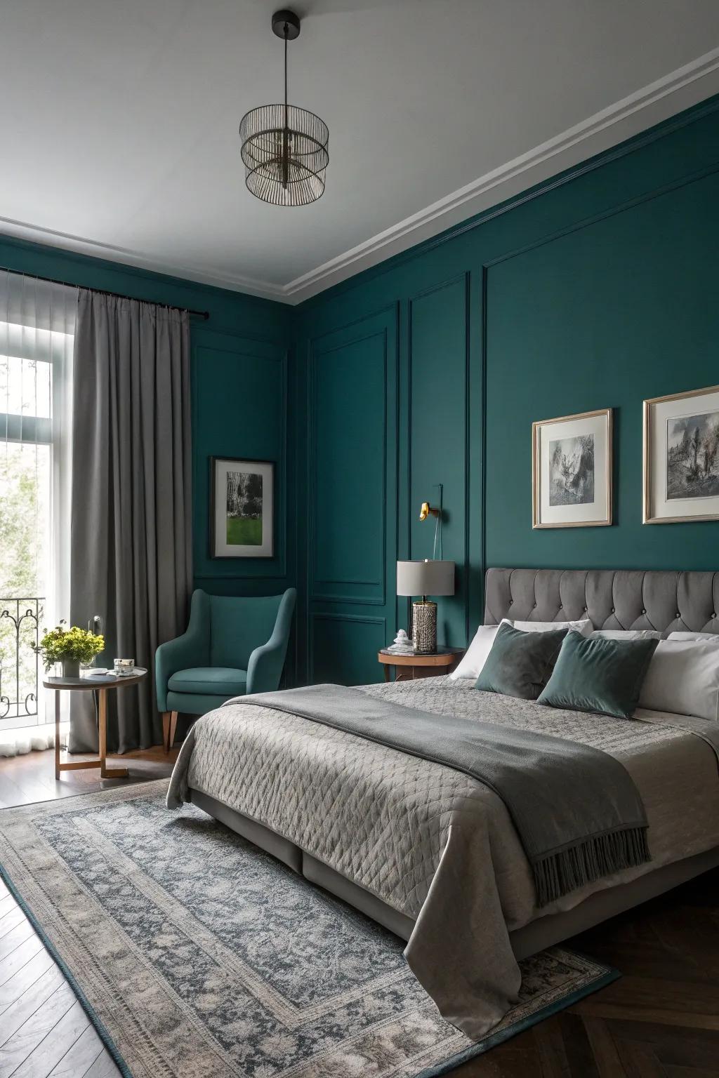 Teal and gray provide a sophisticated, calming palette.