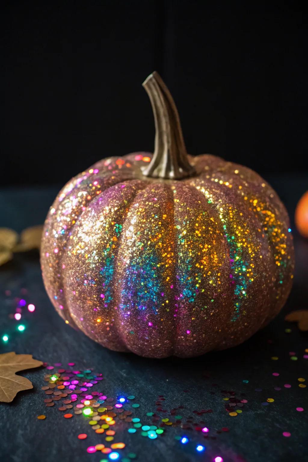 Add some sparkle to your space with a glittering disco pumpkin.