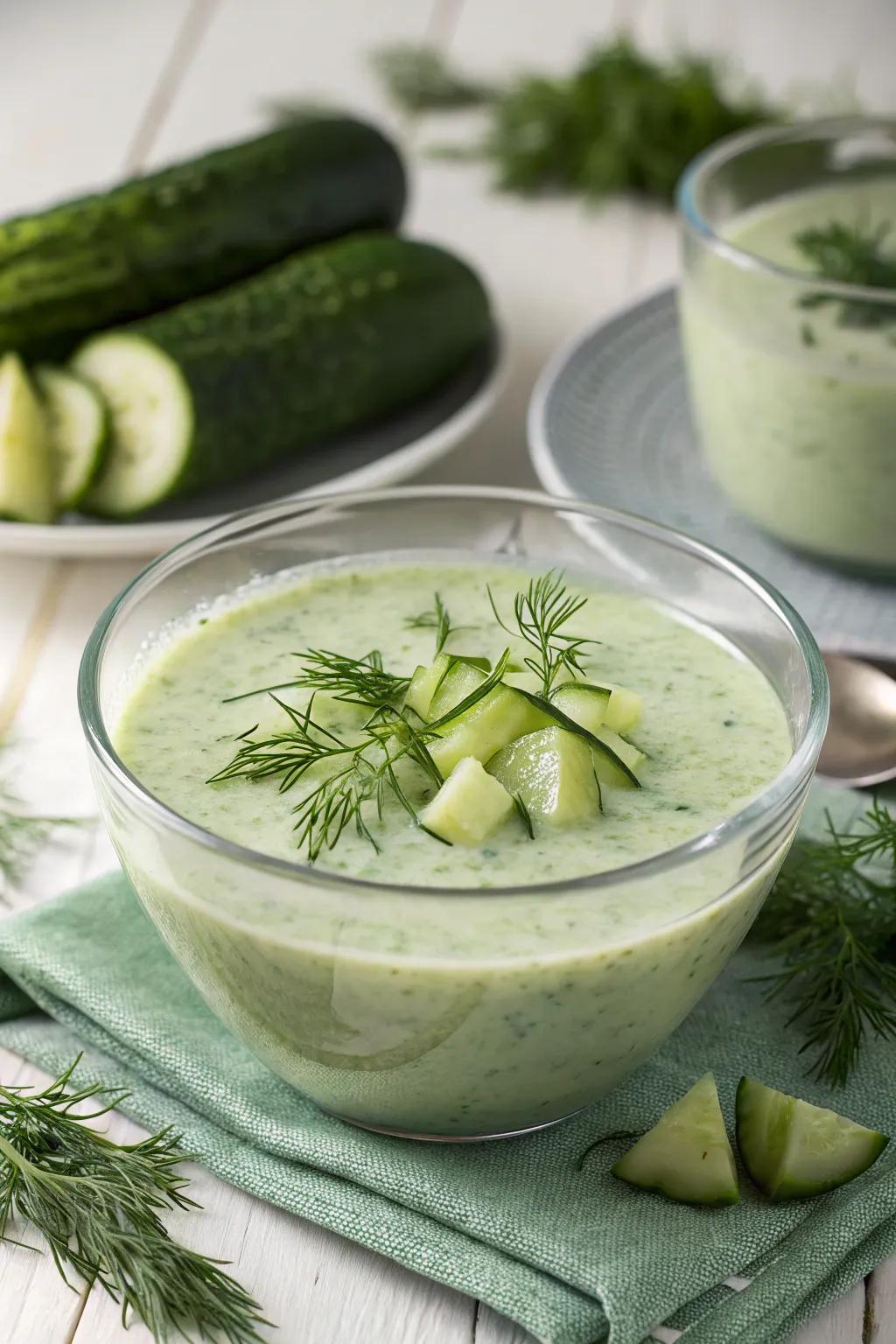 Cool down with a bowl of refreshing chilled cucumber soup.