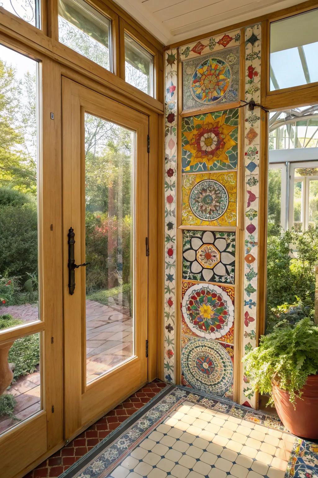 Colorful joy with eclectic mosaic panels.