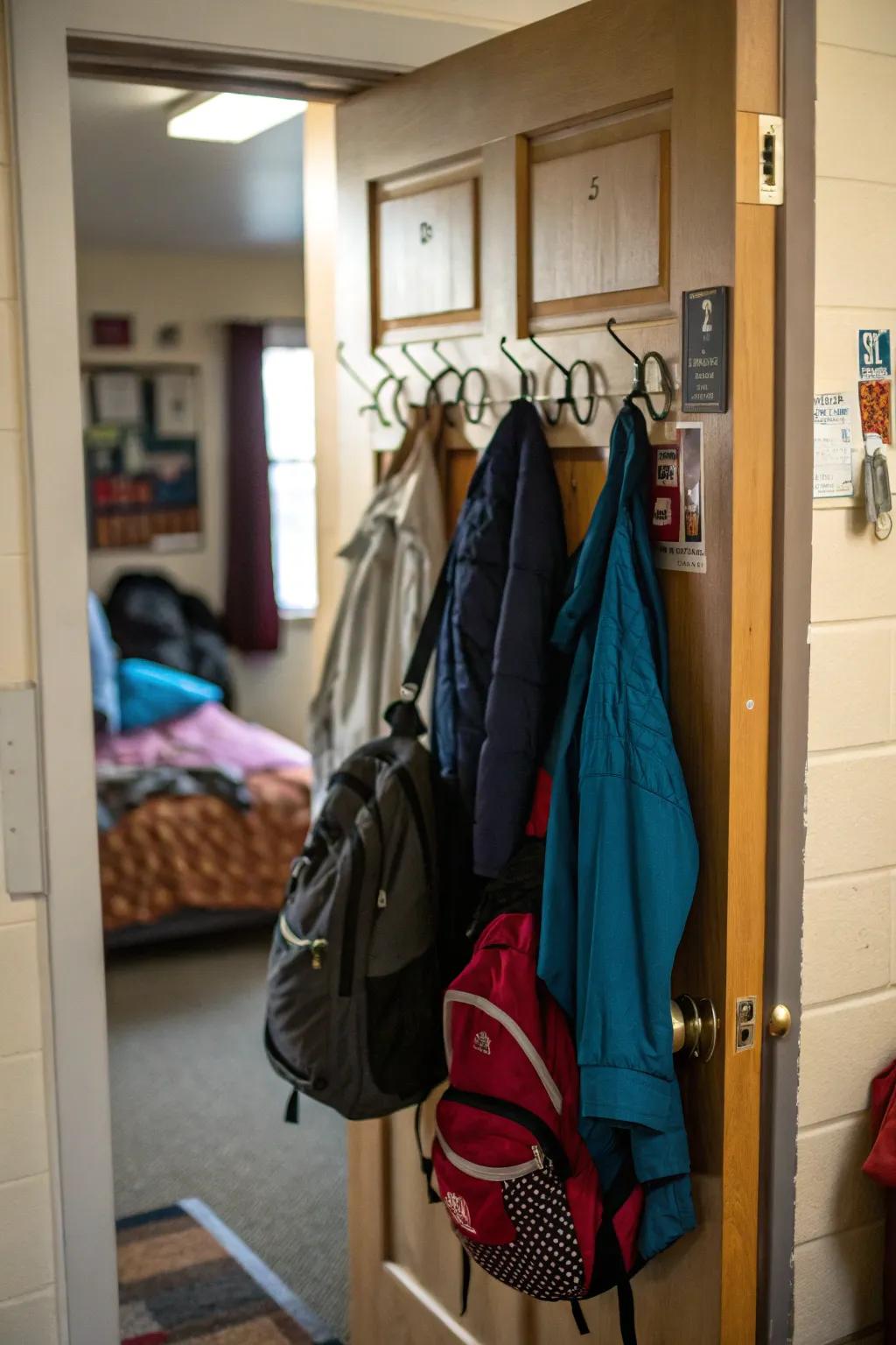 Maximize unused space with over-the-door hooks.