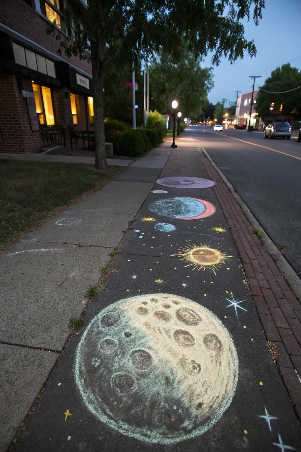 A lunar landscape in chalk invites wonder and imagination.