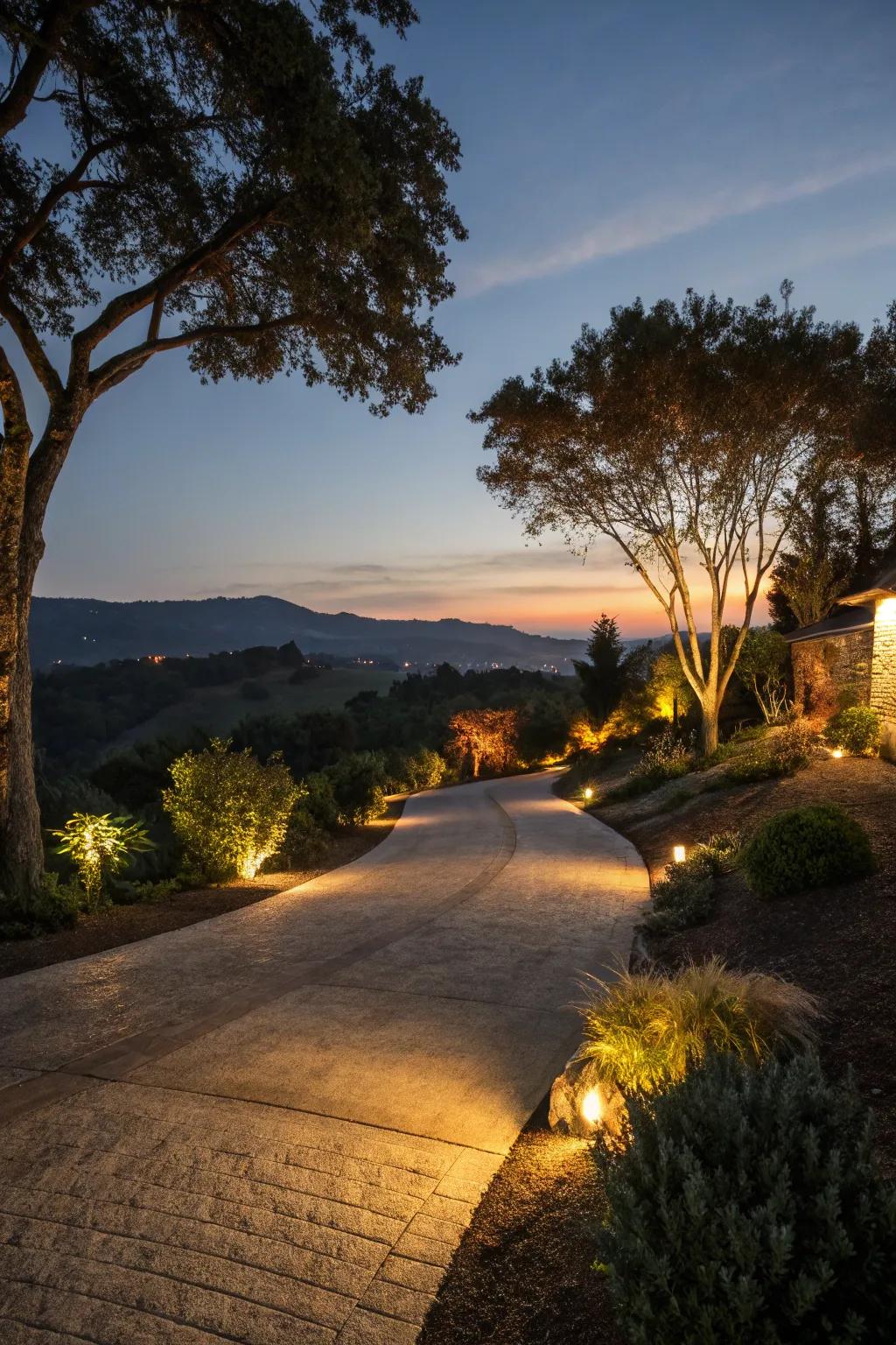 Creative lighting enhancing driveway safety and beauty.