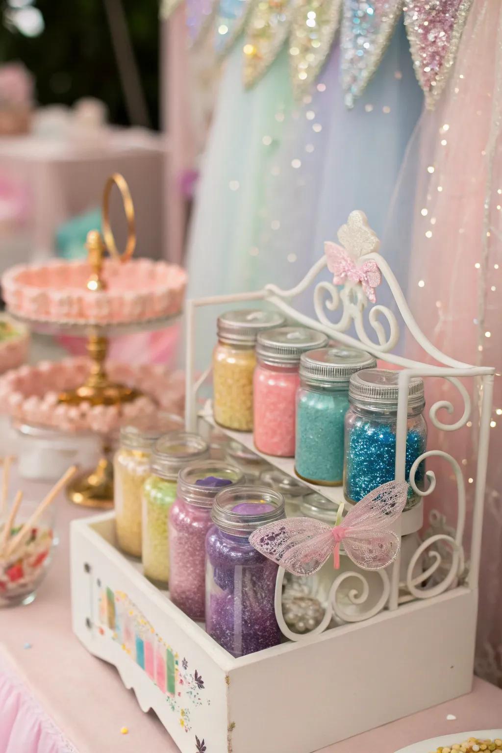 A fairy dust station for creating magical keepsakes.