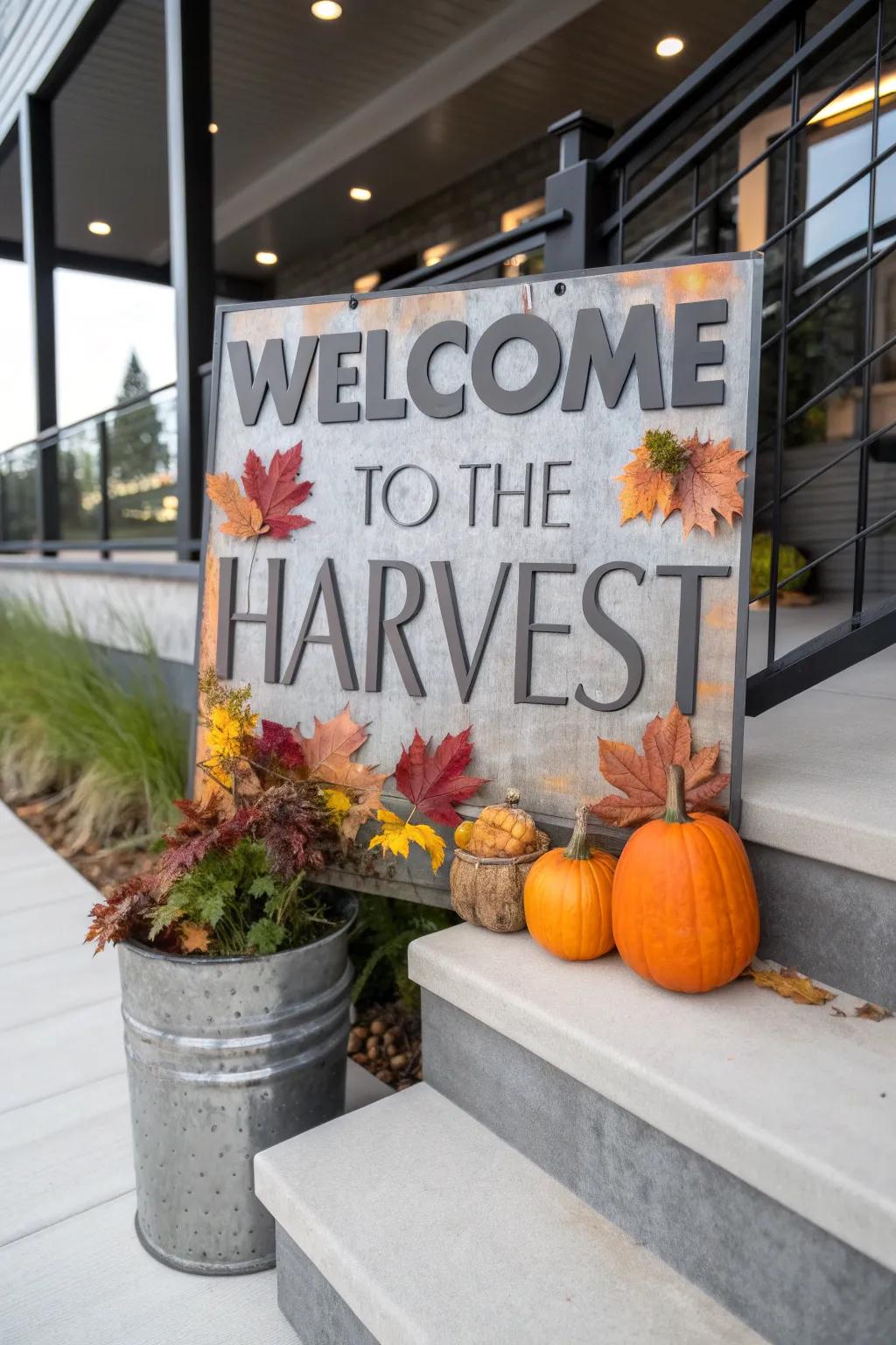 A sleek and durable metal sign perfect for fall.