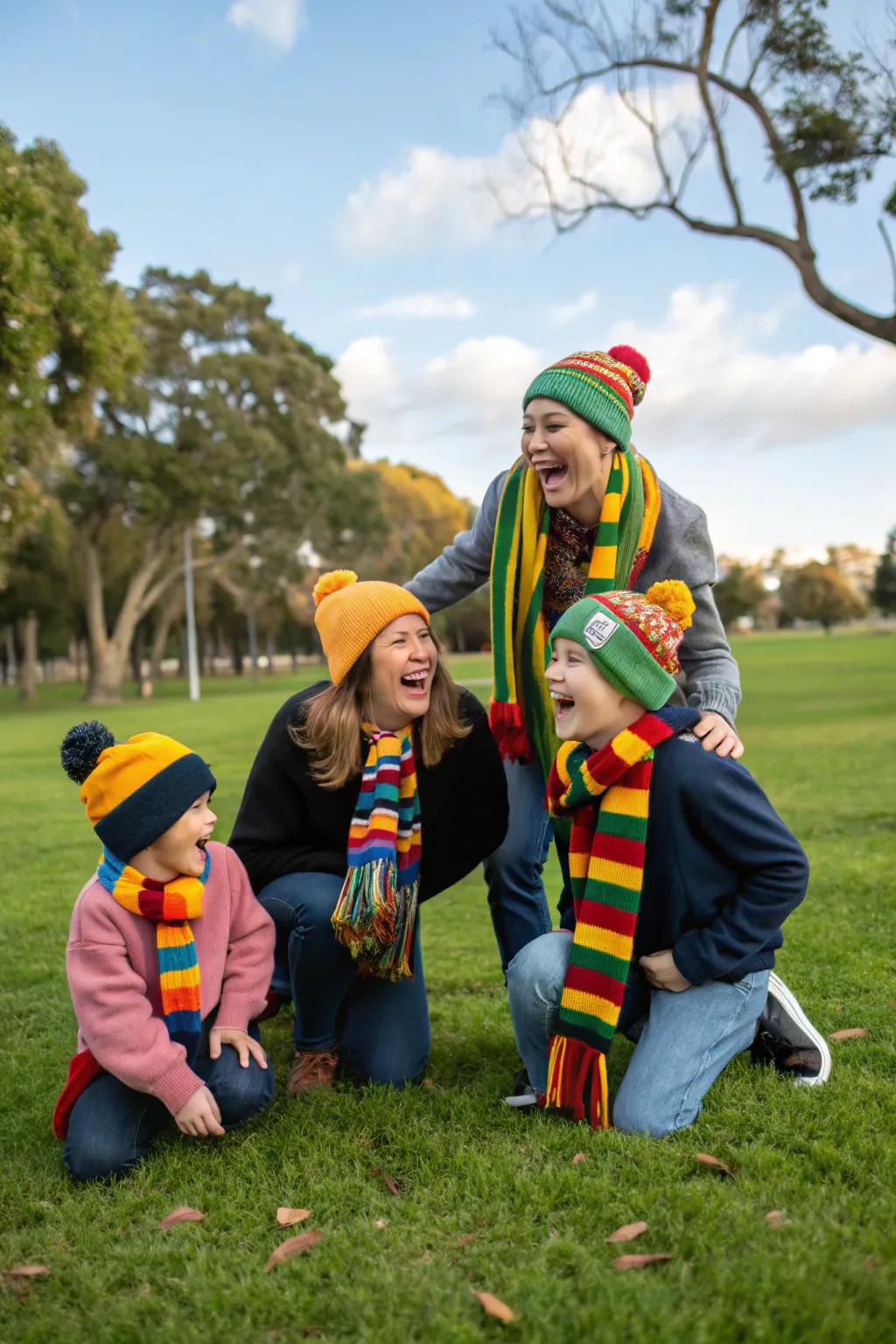 Scarves and hats add a touch of color and personality to fall family photos.