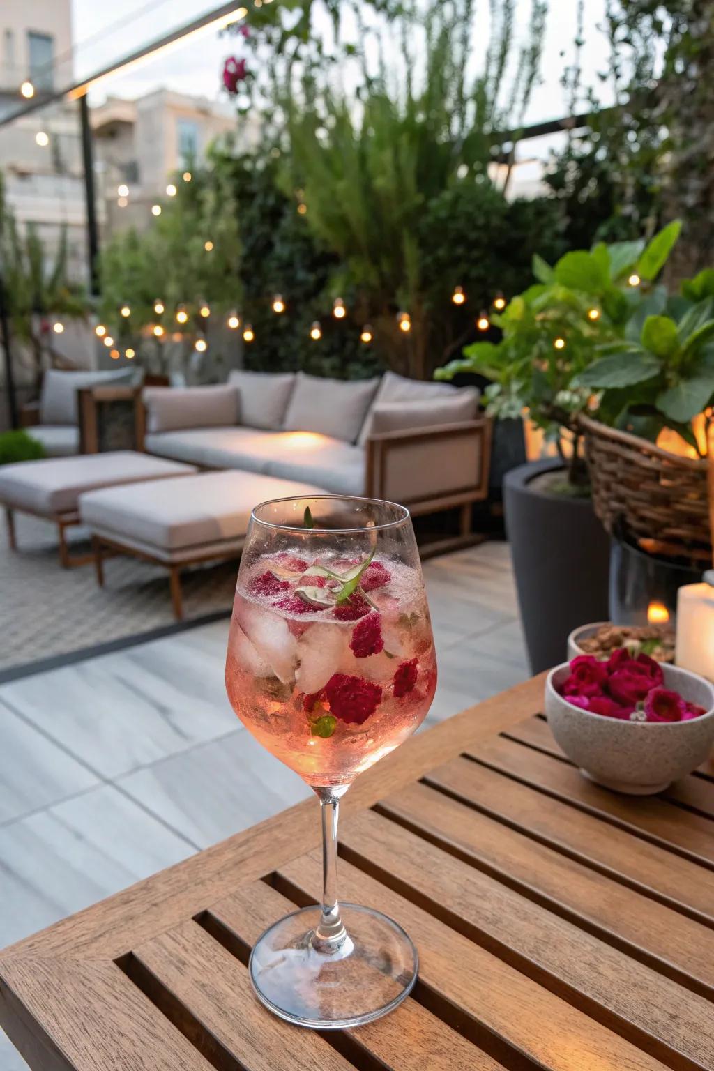 Rose petal ice cubes for a romantic drink.