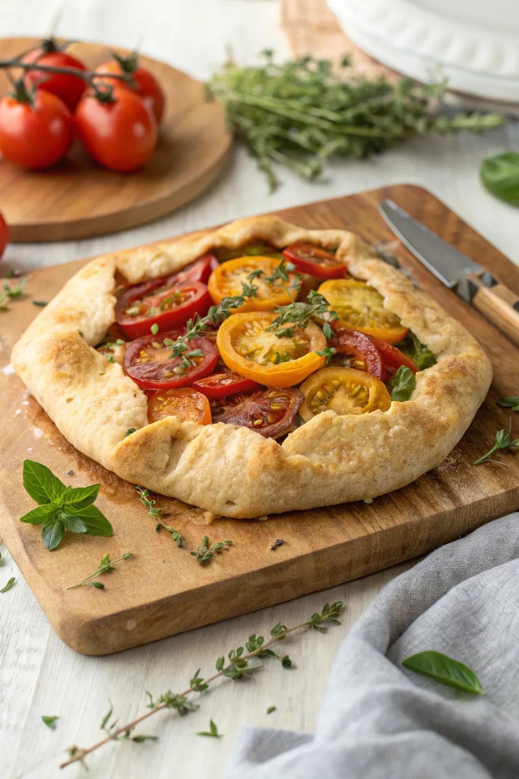 Heirloom tomato galette, a stunning centerpiece for any table.