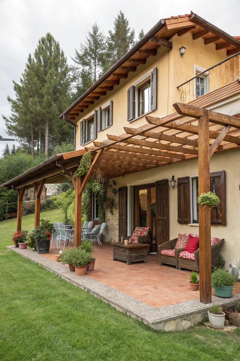 A pergola offers shade and style to your home's entrance.