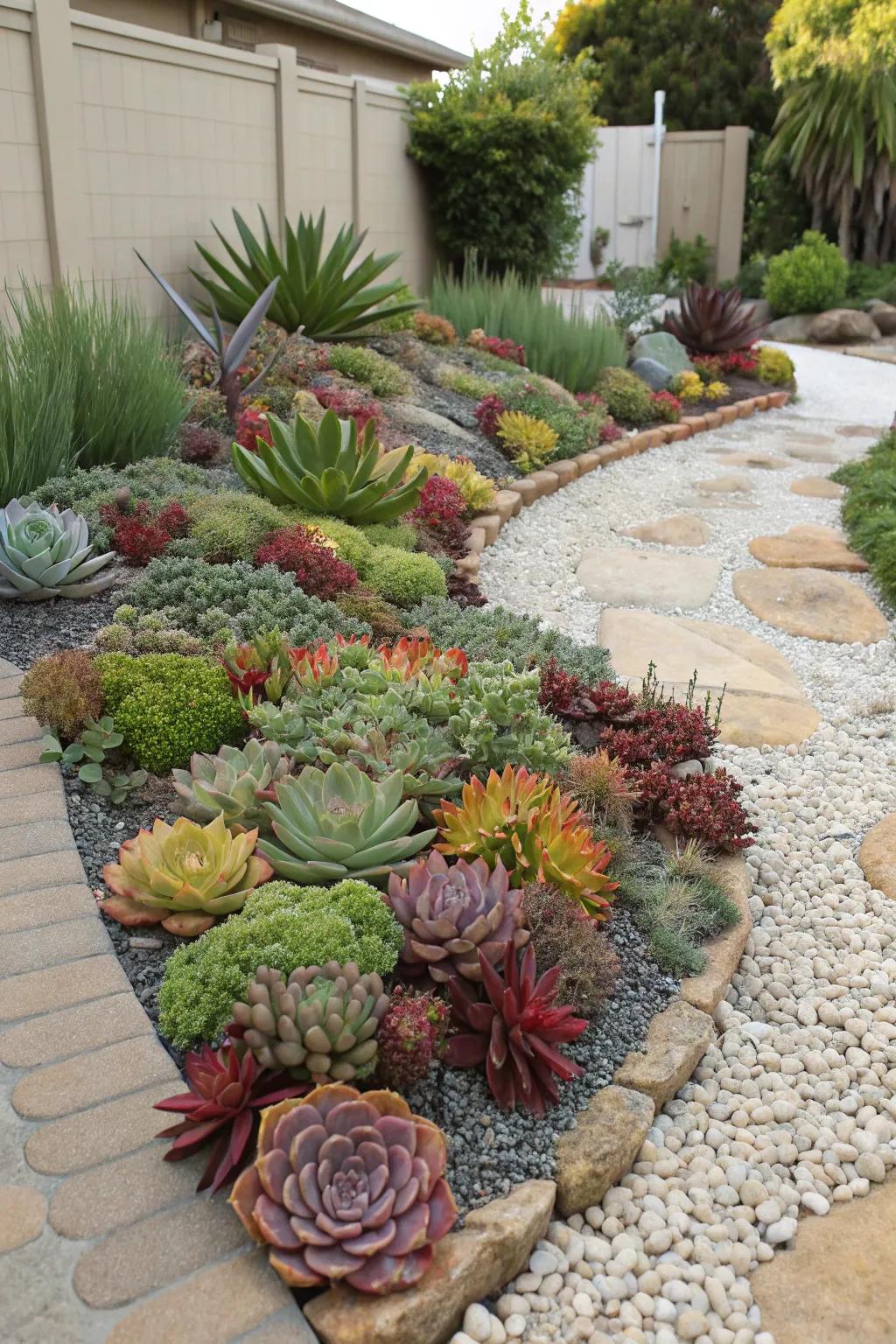 Crushed rock top-dressing completes the garden design.