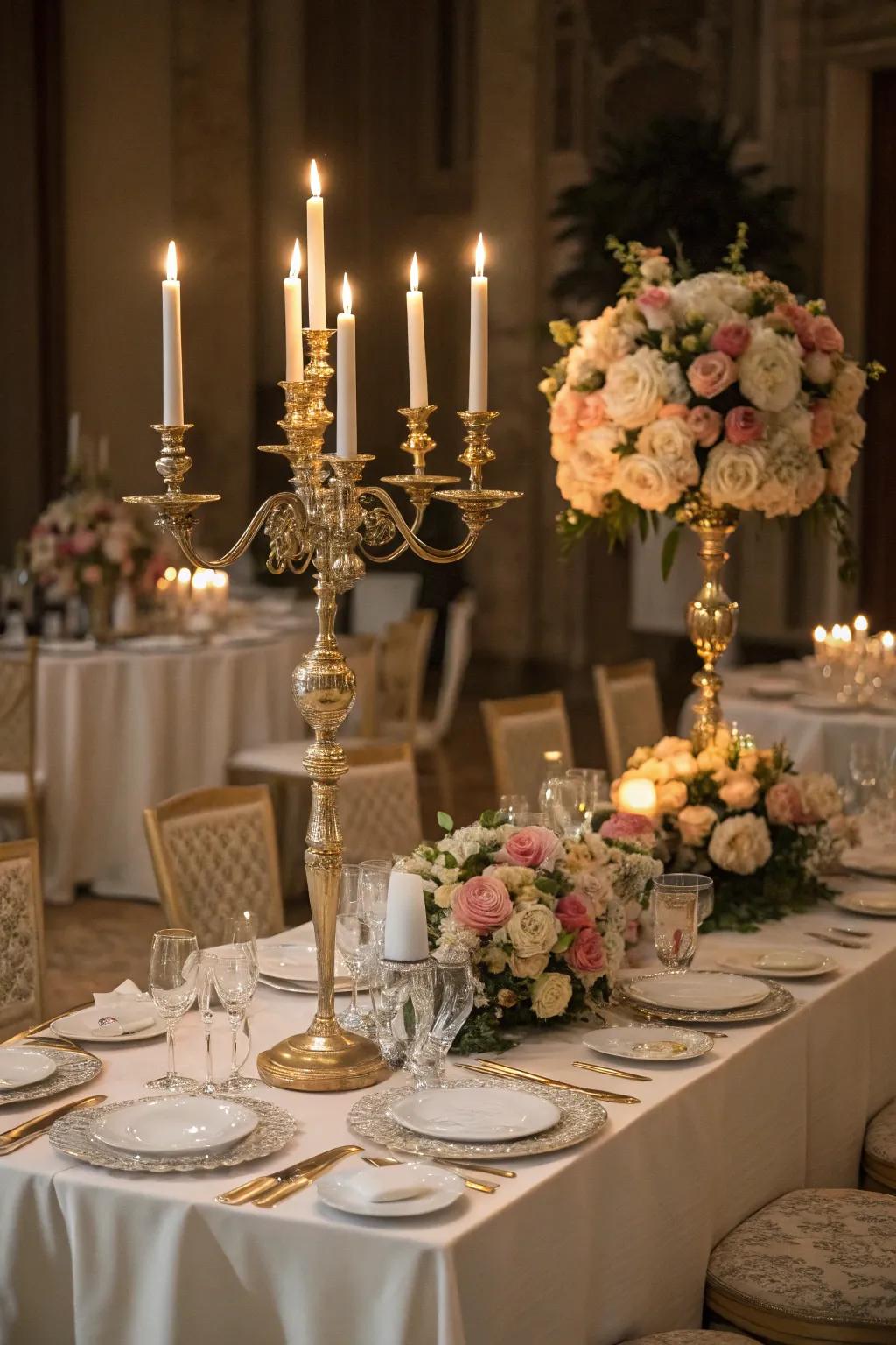 Vintage elegance with antique candelabras.