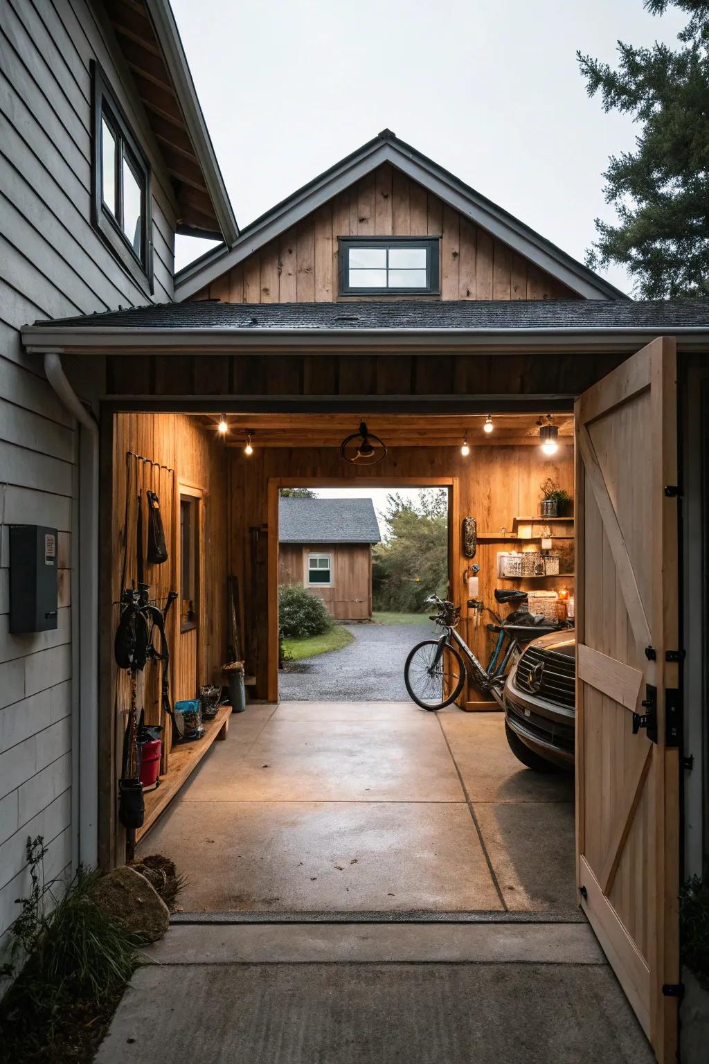 A stylish breezeway providing seamless home-to-garage access.