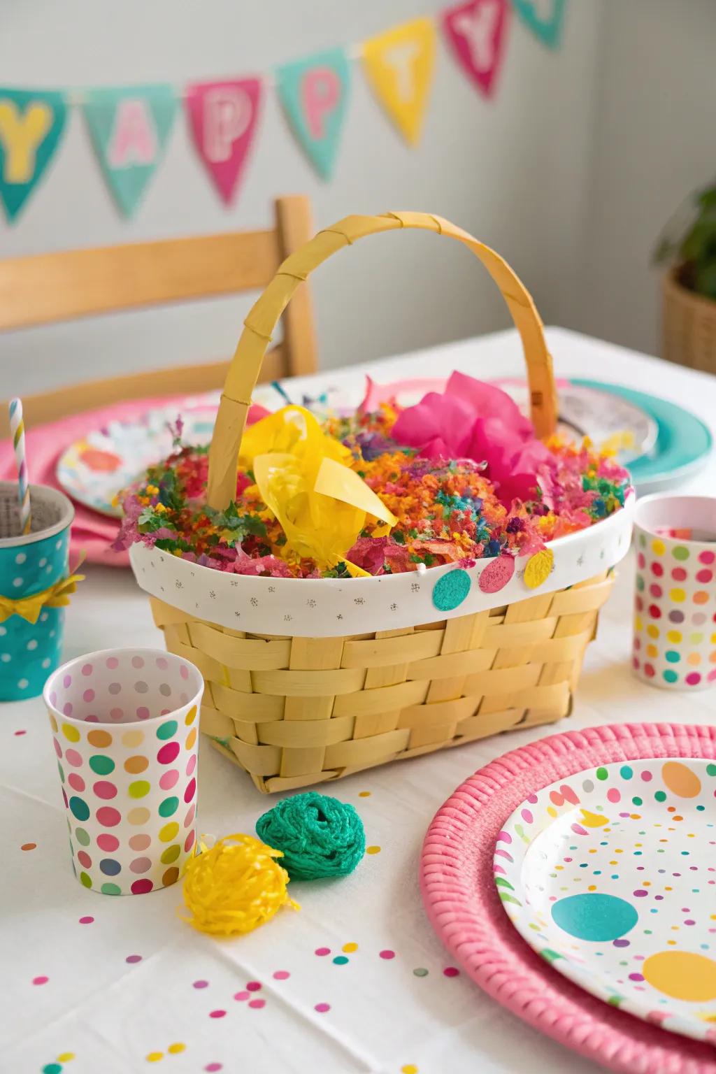 A playful and colorful gift basket that's sure to delight.