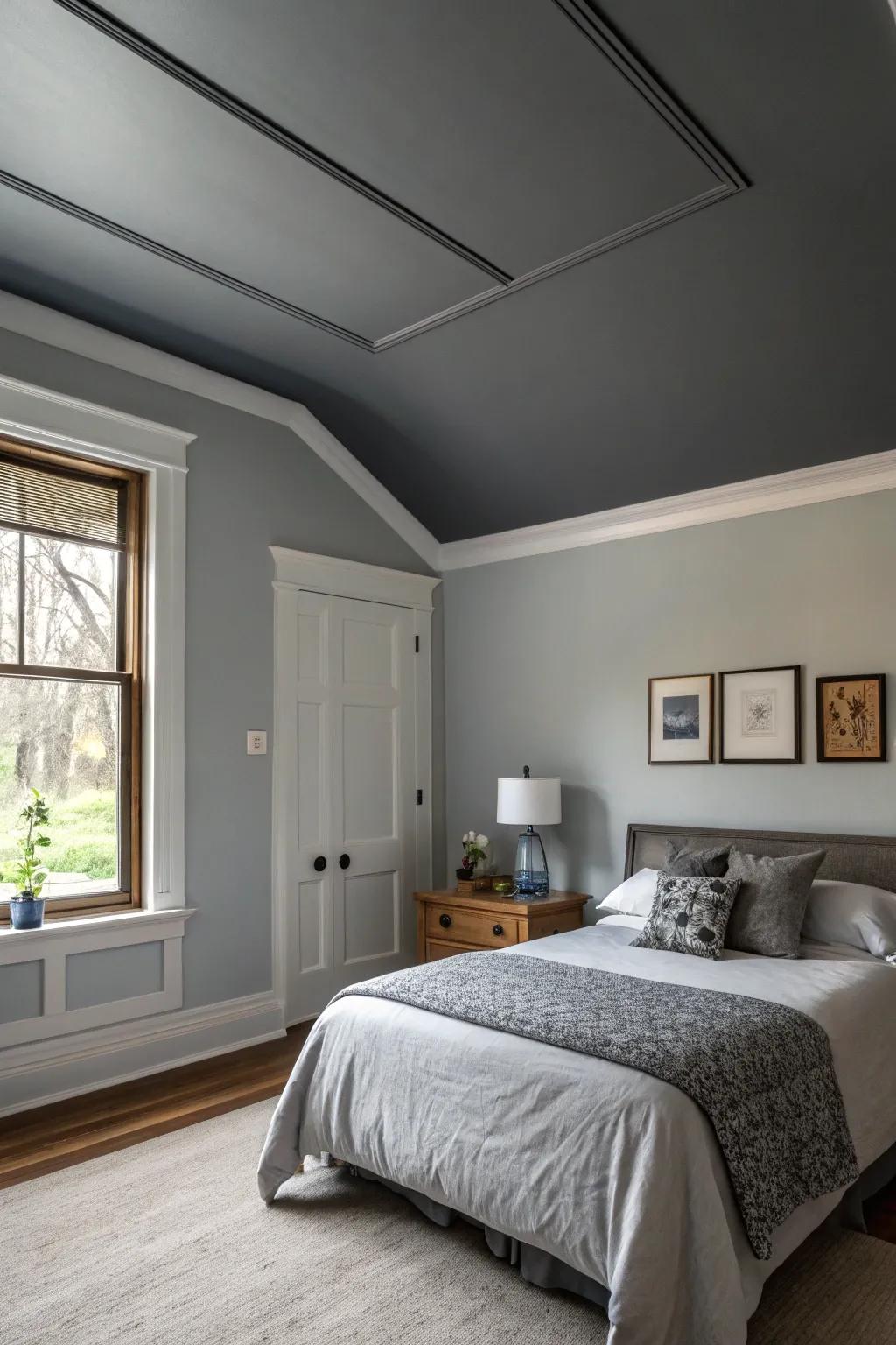 An accent ceiling adds unexpected depth and intimacy.