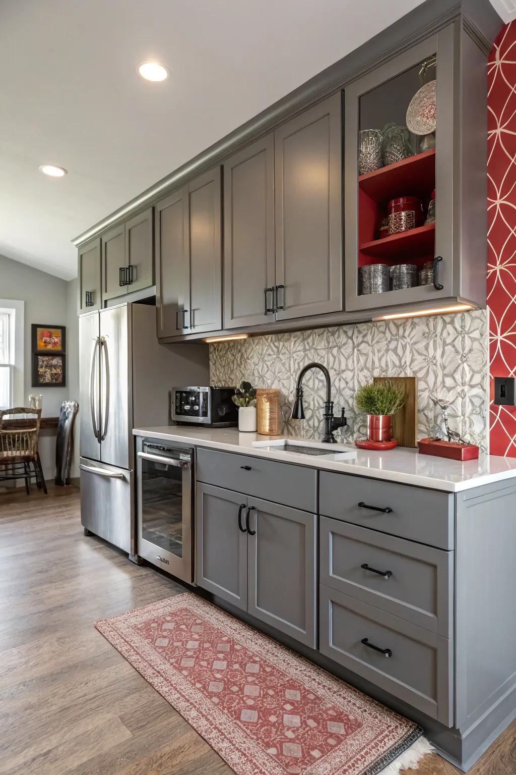 An accent wall adds depth and interest to the kitchen.