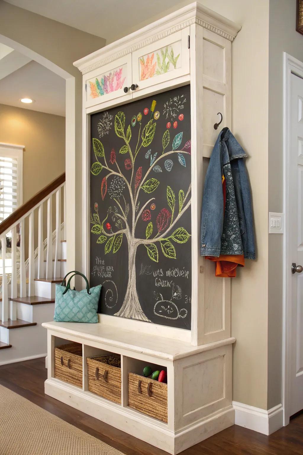 Incorporate fun with a chalkboard hall tree.