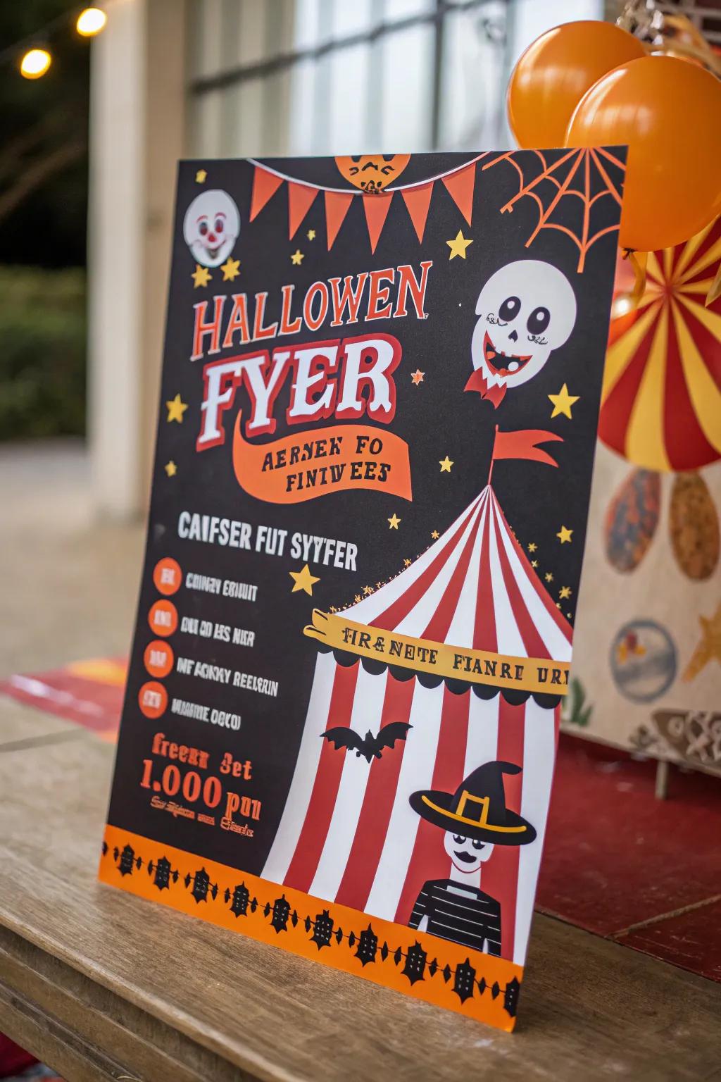 A flyer that blends carnival fun with Halloween spookiness.