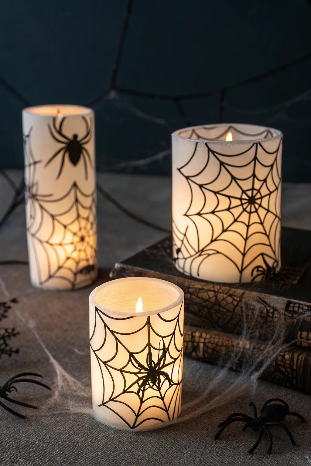 Vinyl-wrapped candles create a haunting atmosphere.