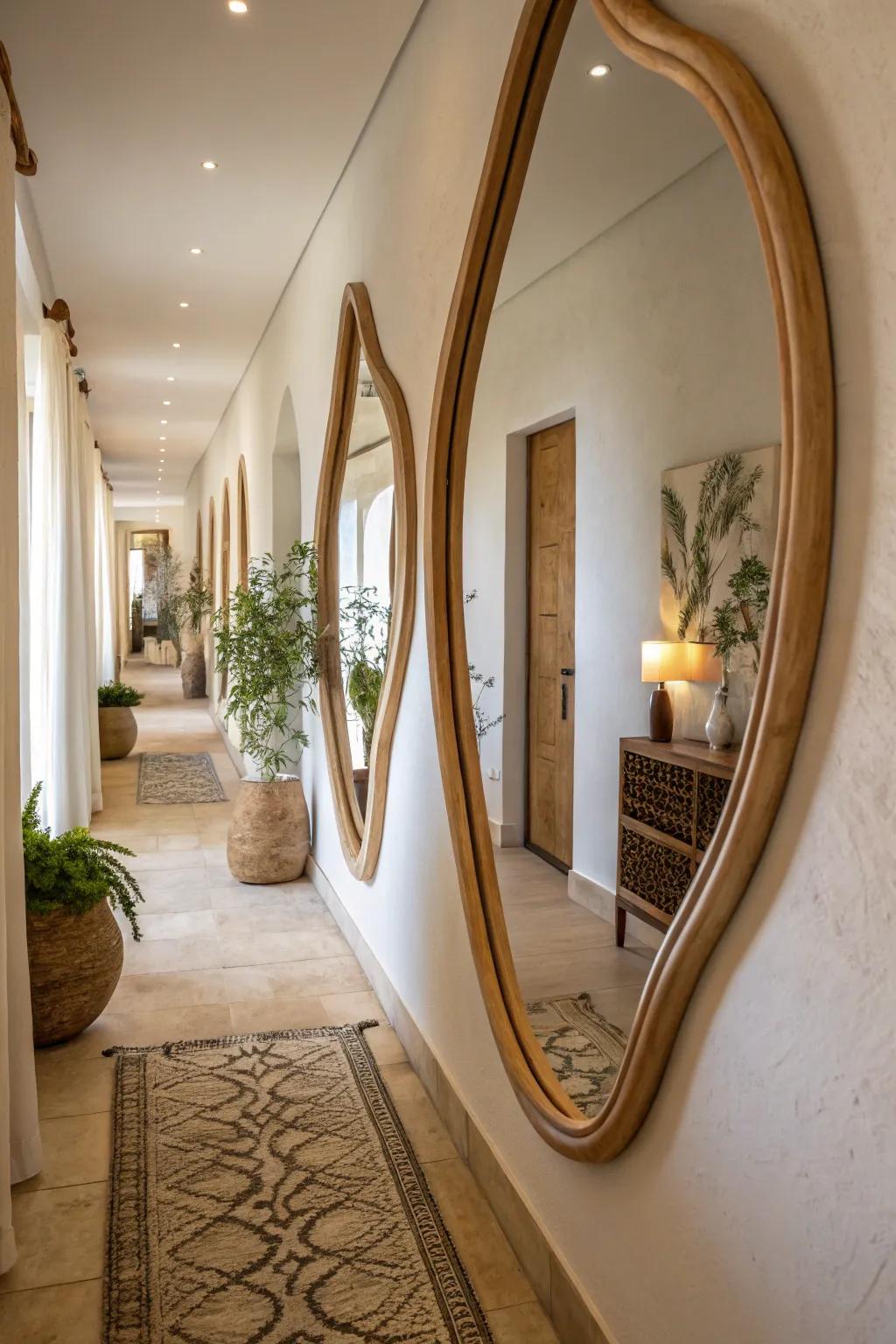 Organic-shaped mirrors offer a soft, natural elegance.