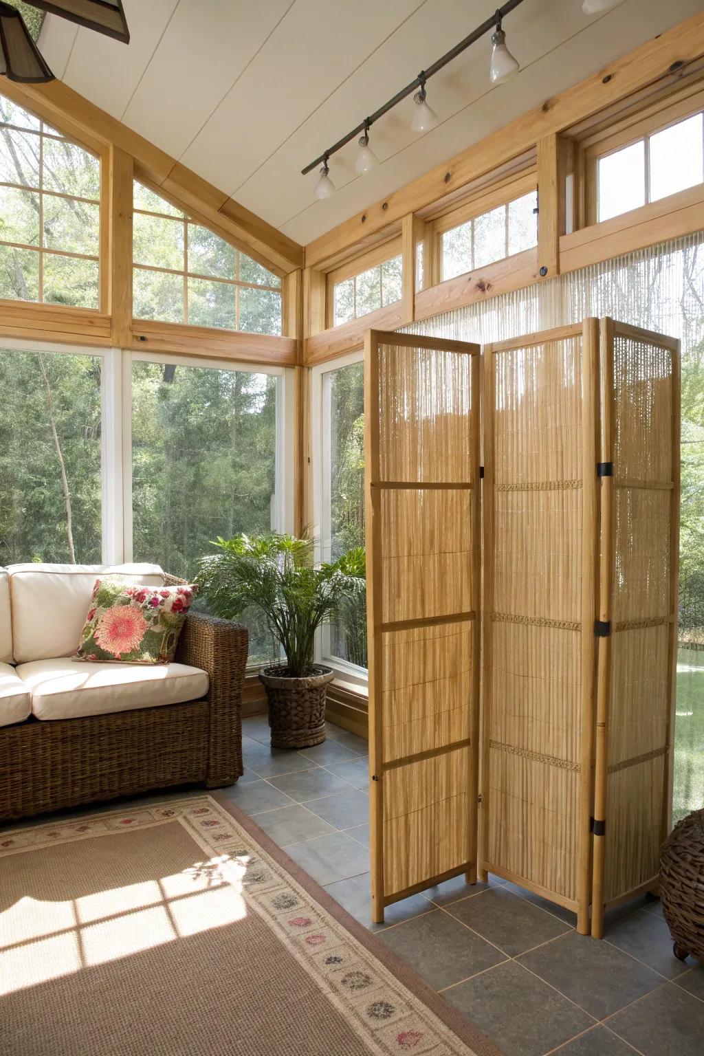 Bamboo screens add an eco-friendly, exotic touch.