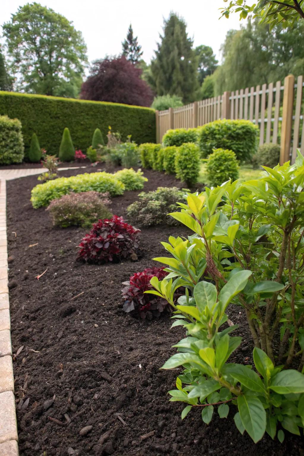 Mulch enriches garden beds while conserving moisture.