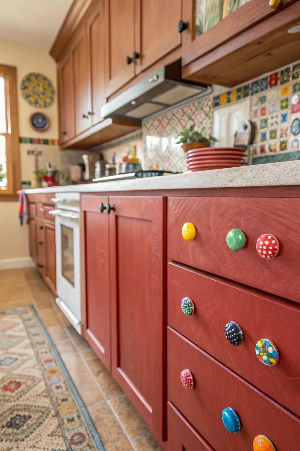 Ceramic knobs bring a playful pop of color.