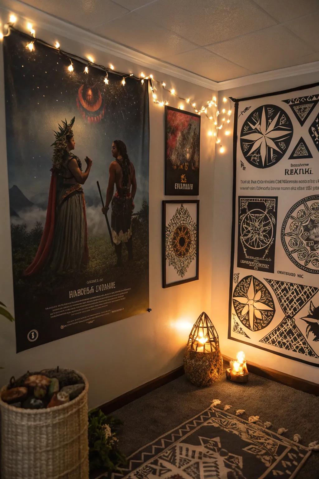 A poster of Hawaiian mythology enhancing a mystical-themed room.