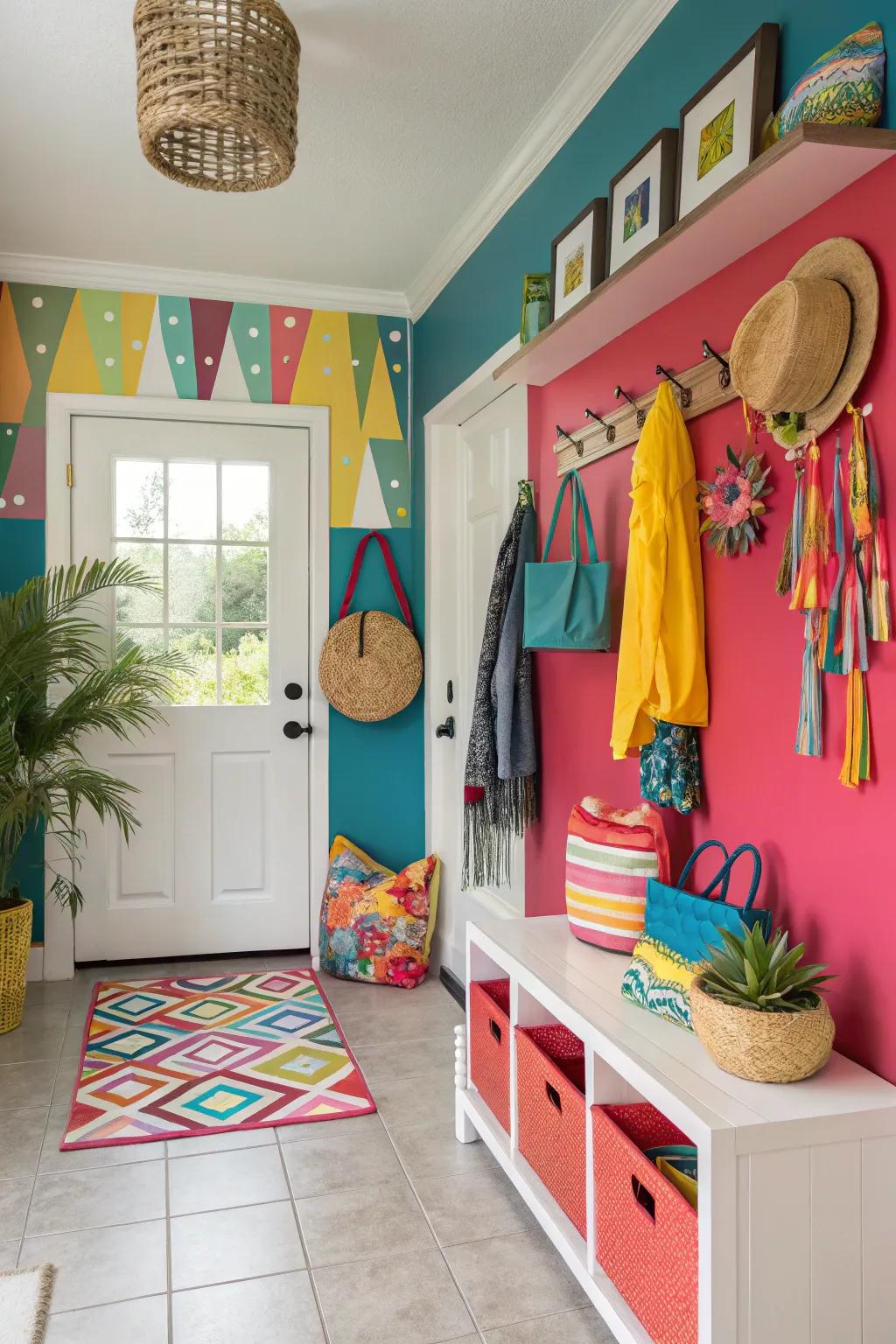 A splash of color adds vibrancy and energy to the entryway.