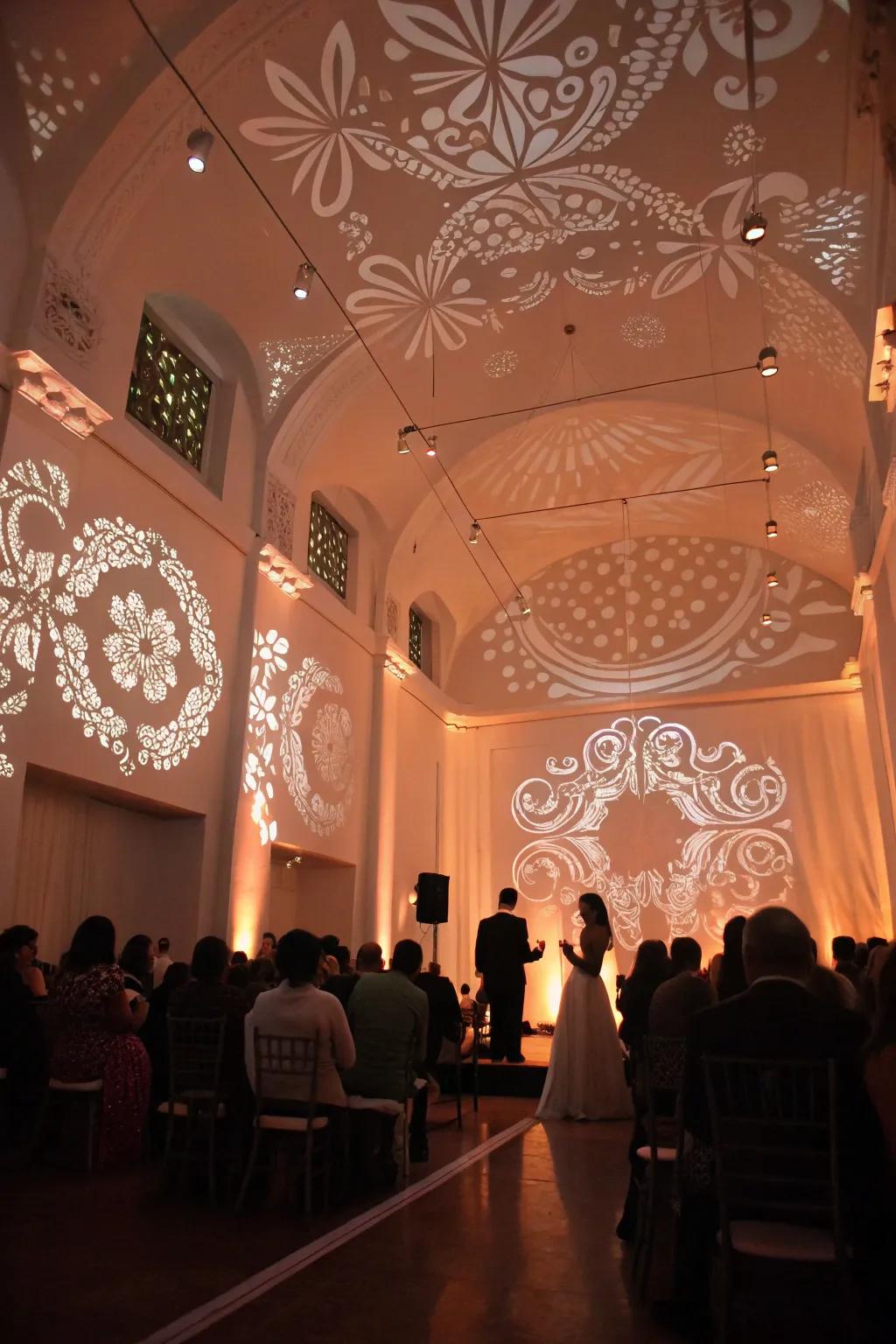 Gobo projections personalizing the wedding space with style.