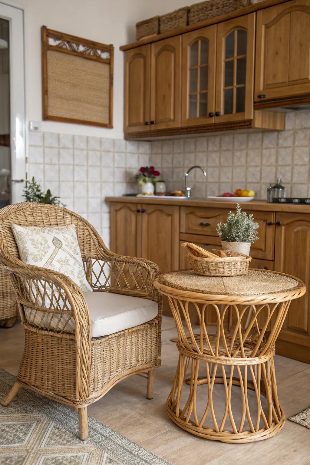 Rattan and wicker enhance the cozy feel.