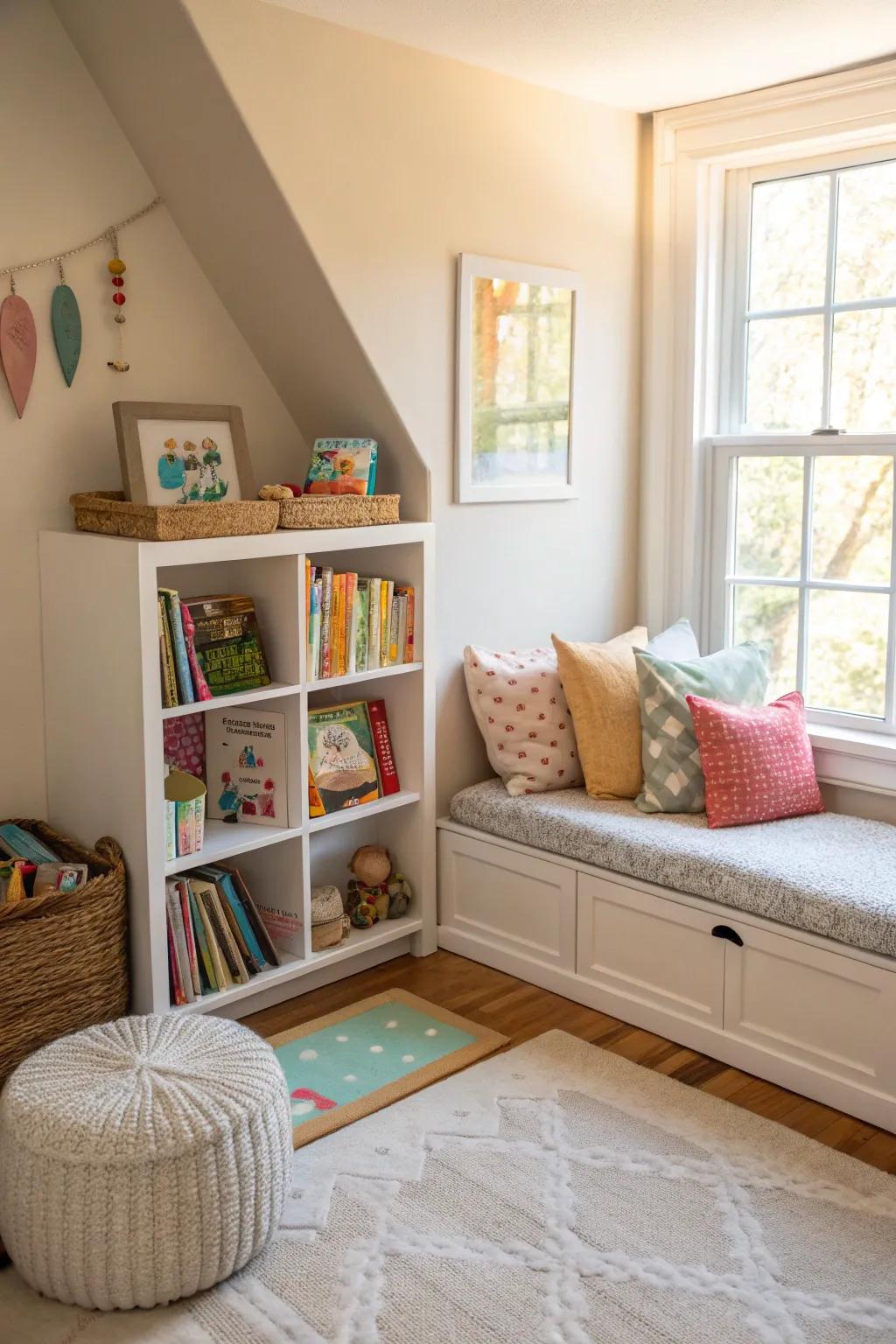 A cozy book nook that invites young readers to explore.