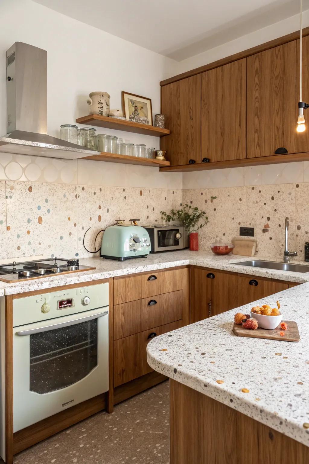Nostalgic charm with terrazzo elegance.