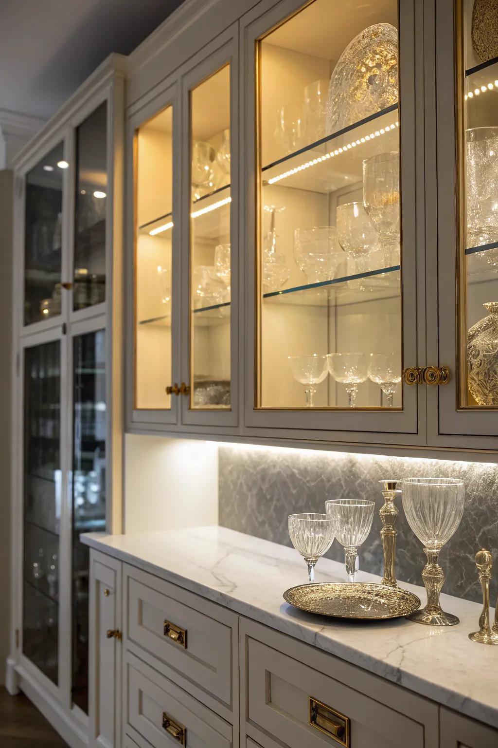 Showcase your glassware with elegant glass cabinet lighting.