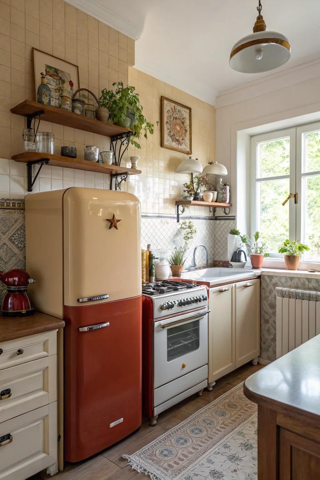 Retro elements add nostalgic charm to the kitchen.