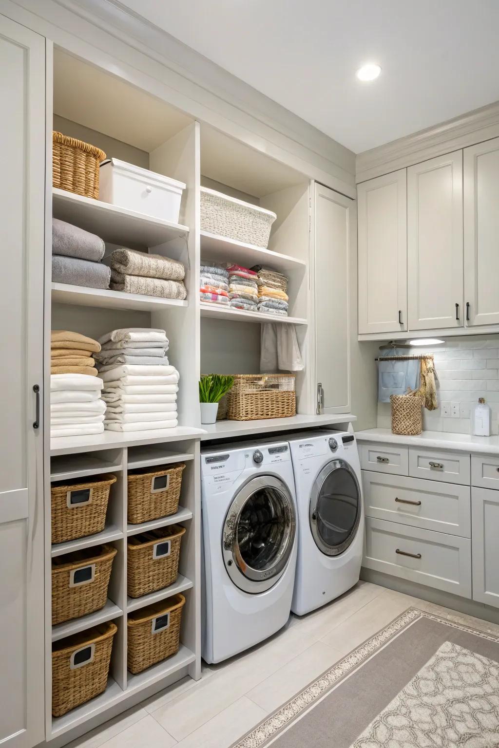 High cabinets provide ample storage for rarely-used items.