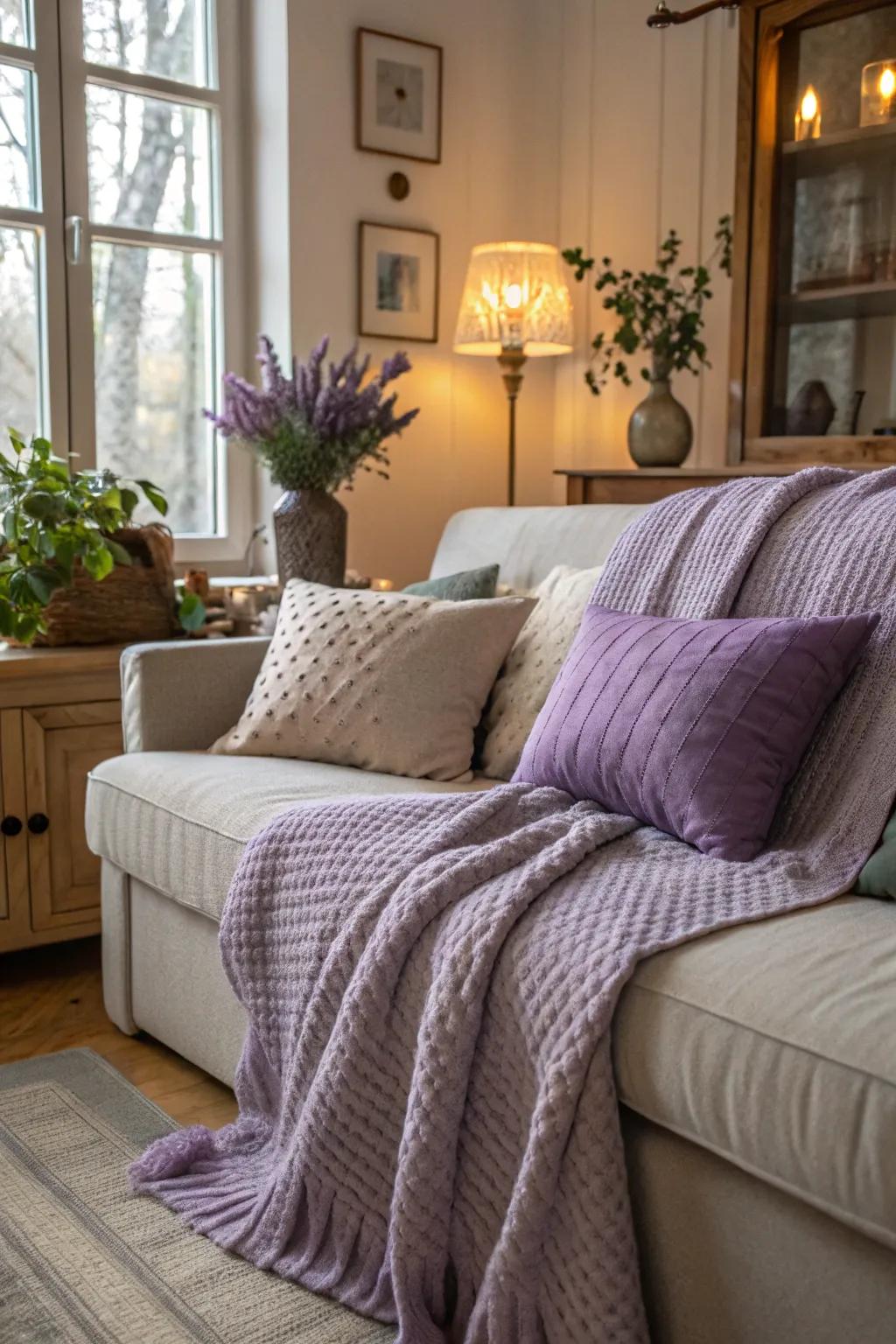 Cozy and chic with lavender throw pillows.