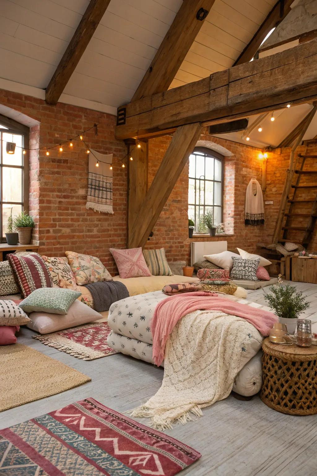 Soft furnishings that elevate the comfort and style of a loft.