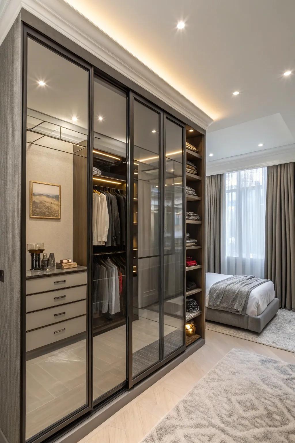 Glass elements add a sleek, modern touch.