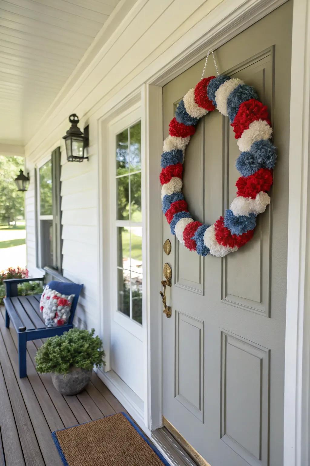 A cozy and inviting yarn-wrapped wreath.