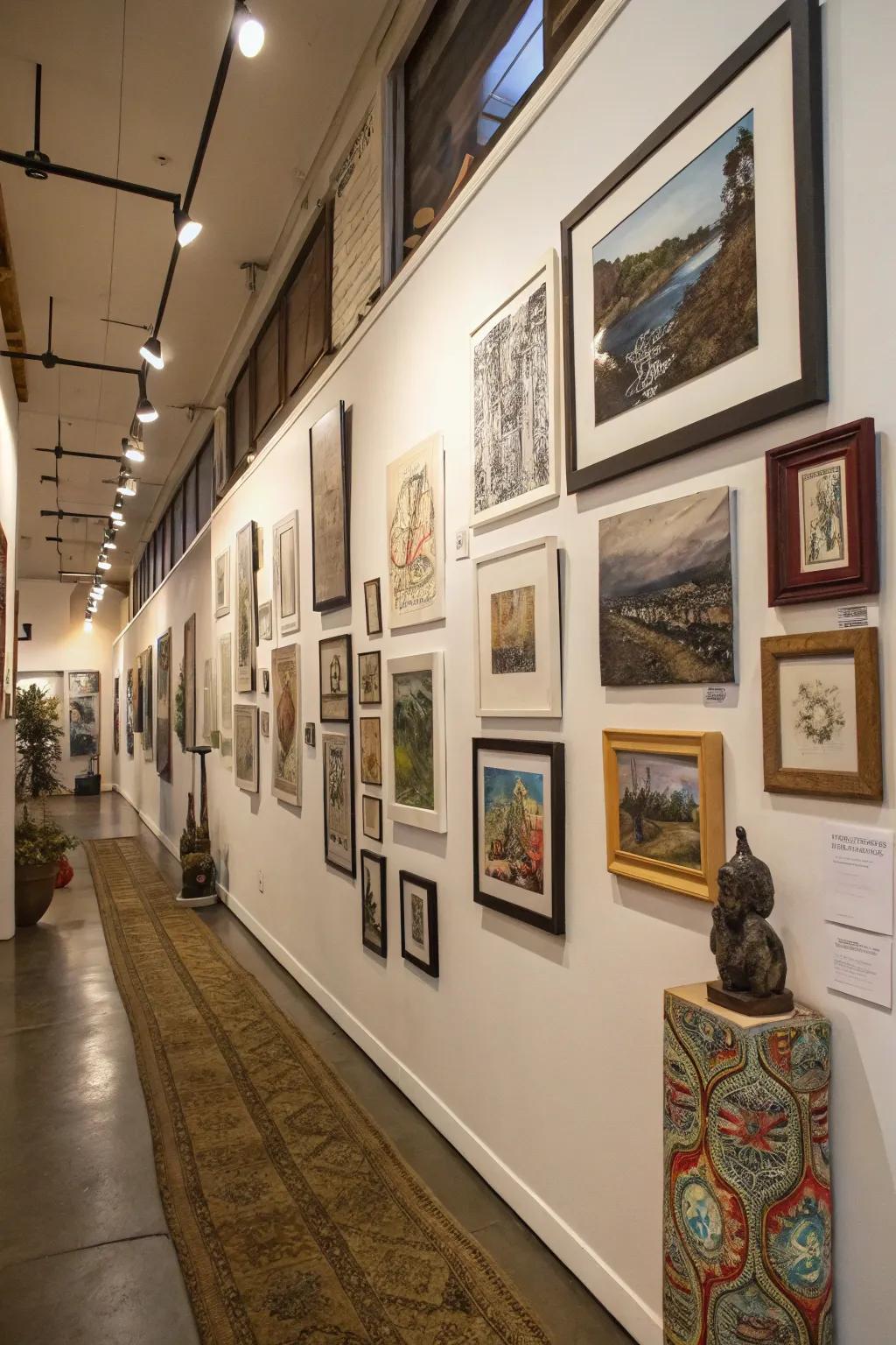 Vertical arrangements enhance the gallery wall's presence.