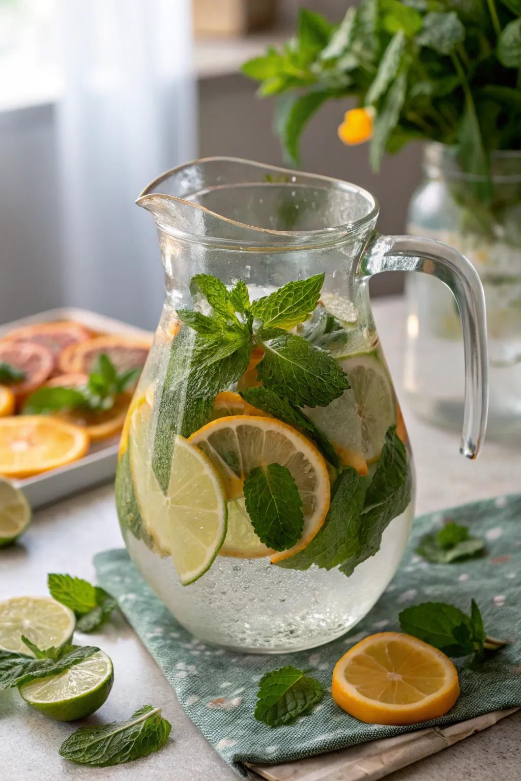 Herbal-infused water provides a refreshing and hydrating option.