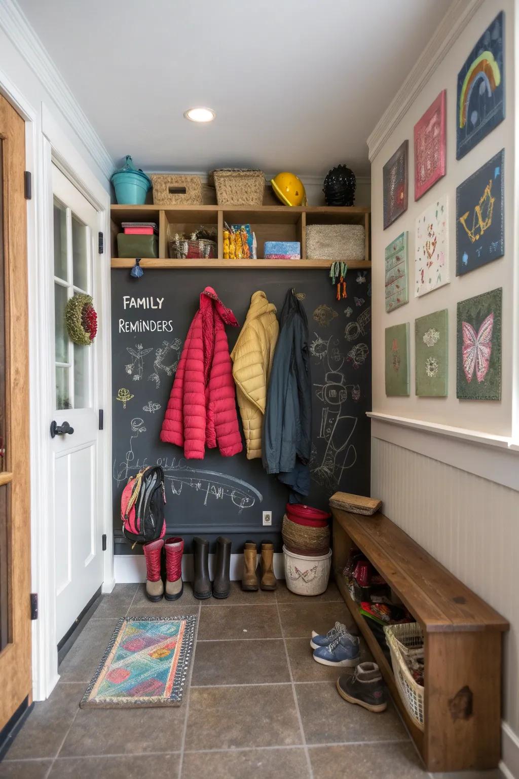 A chalkboard wall is a practical and fun addition to keep your family organized.