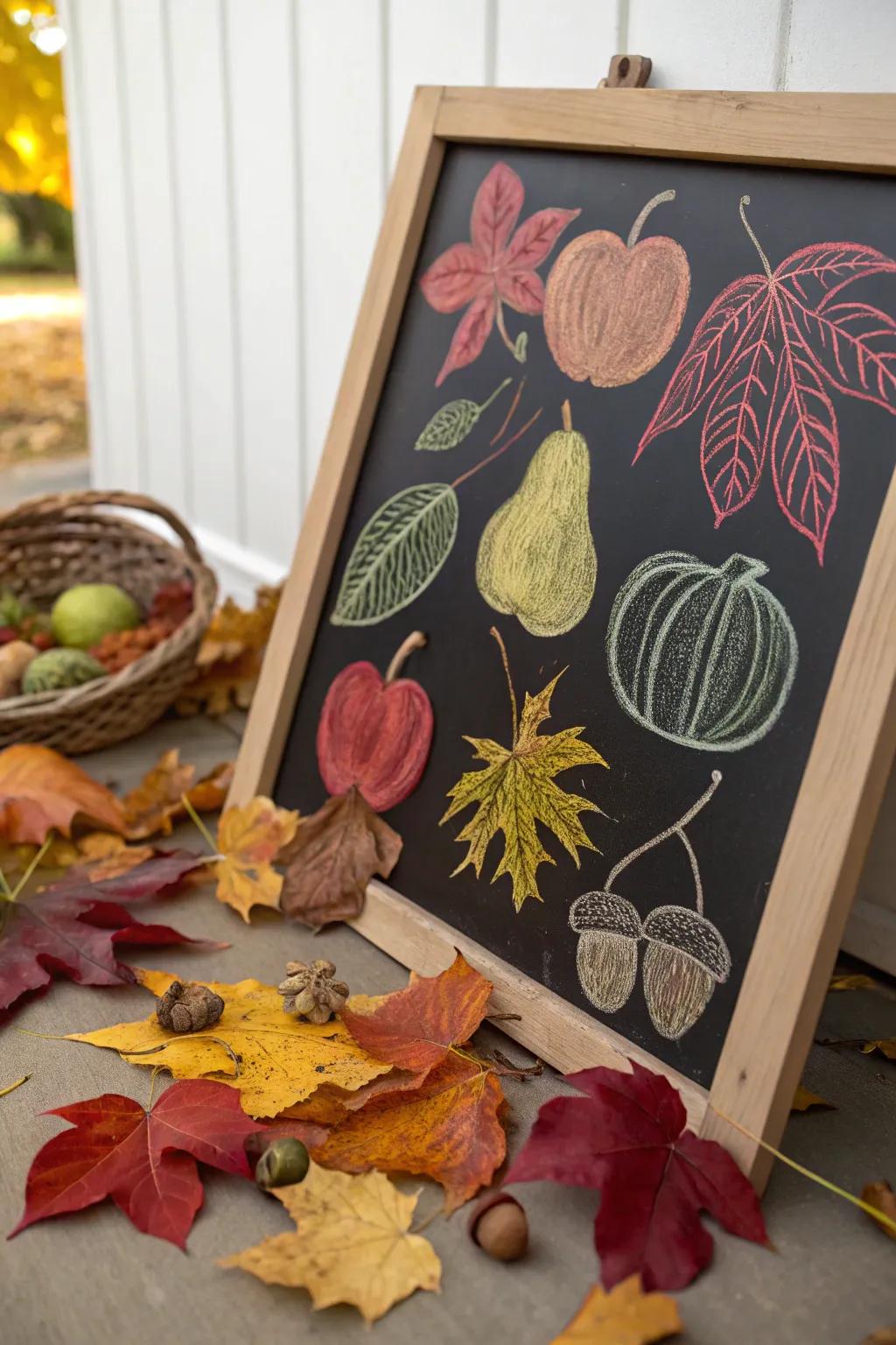 Nature's bounty chalkboard design reflecting the richness of fall.