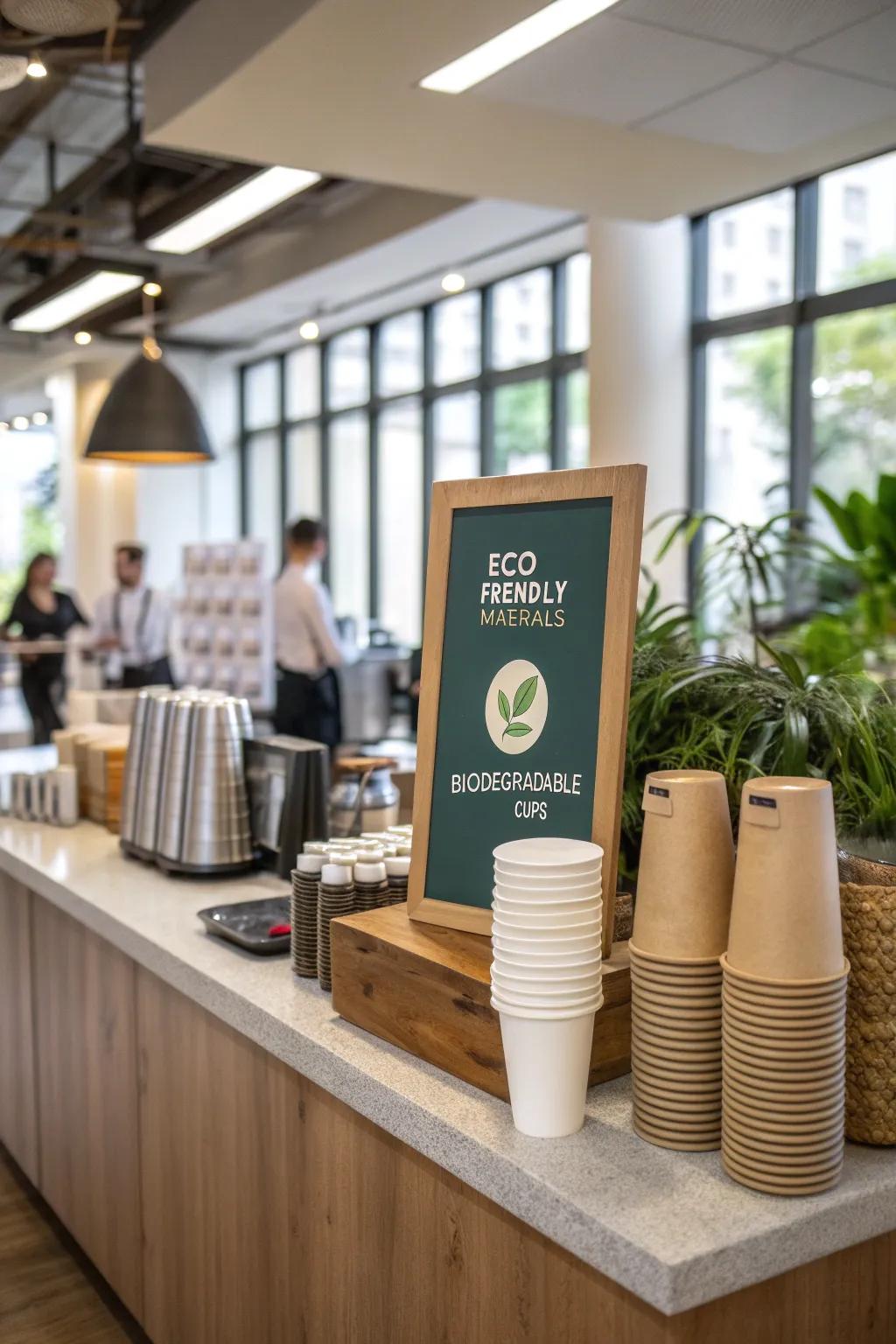 An eco-friendly coffee station reflects a commitment to sustainability.