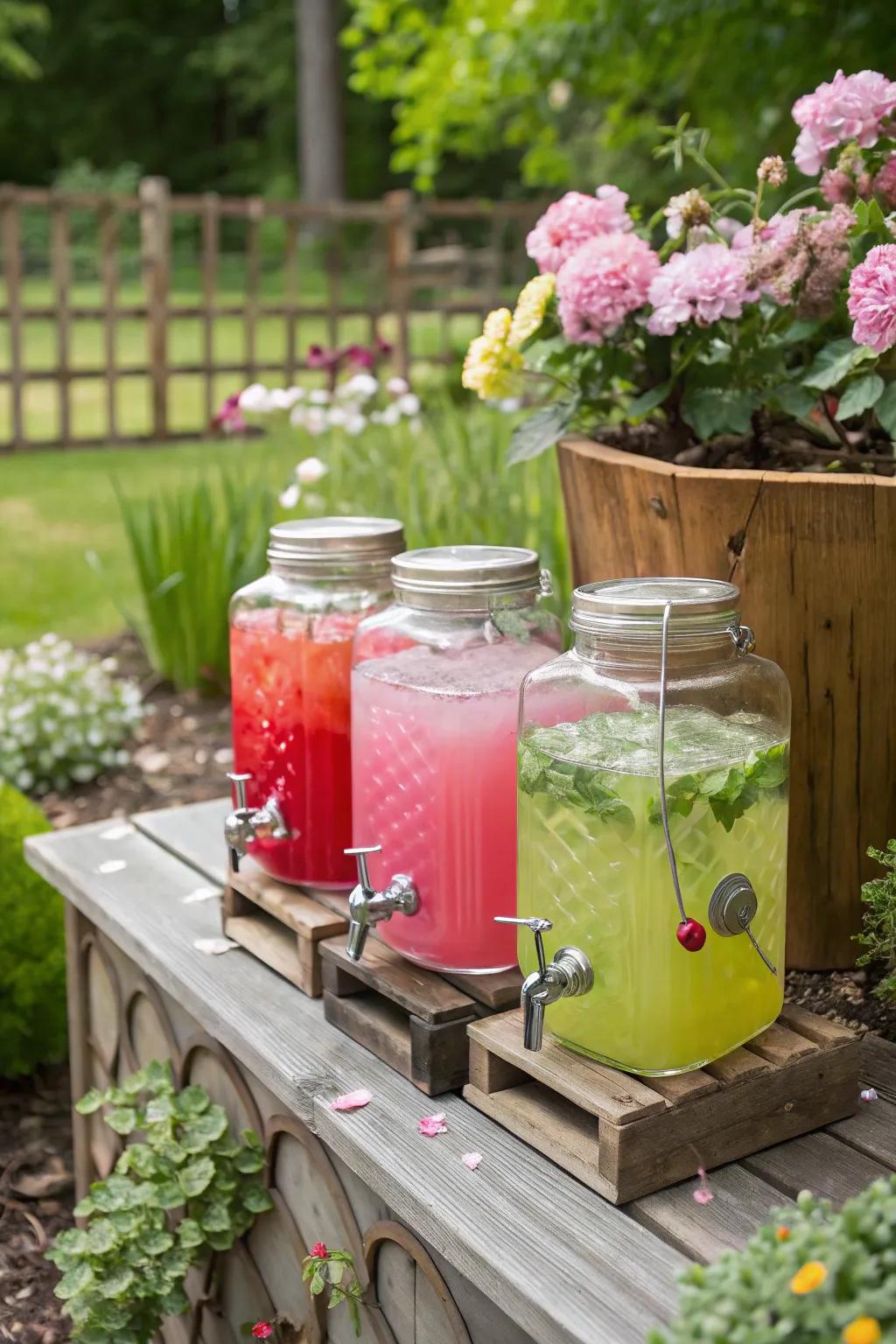 Mason jar dispensers add a nostalgic touch to any gathering.