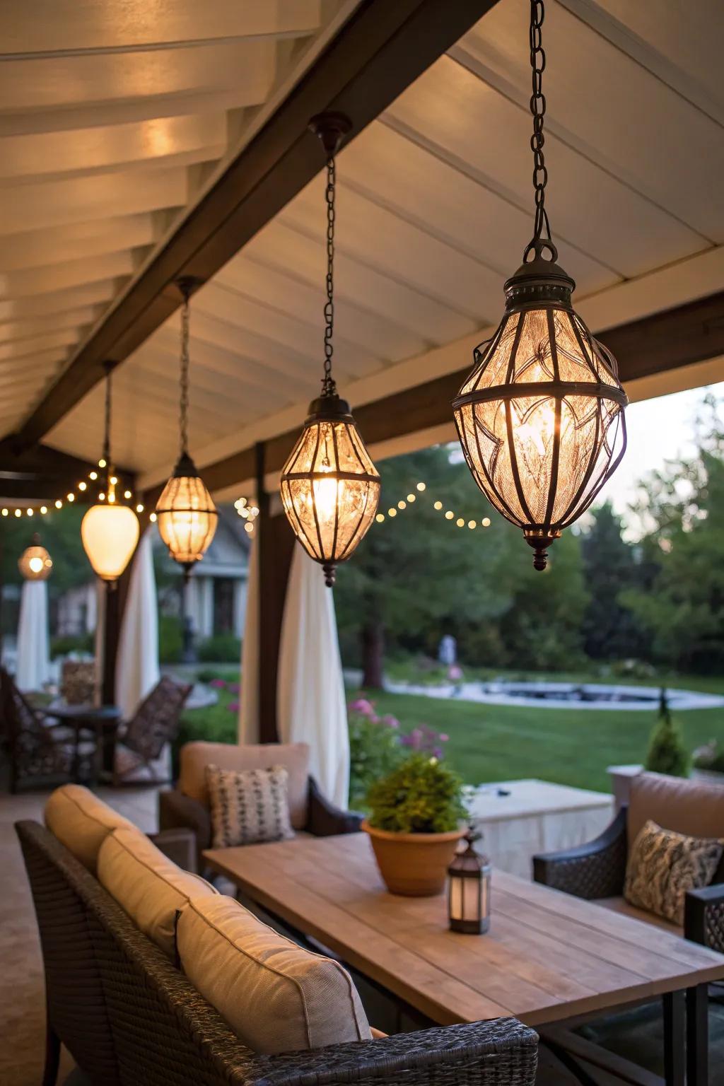 Hanging pendants deliver elegance and functionality to outdoor living spaces.