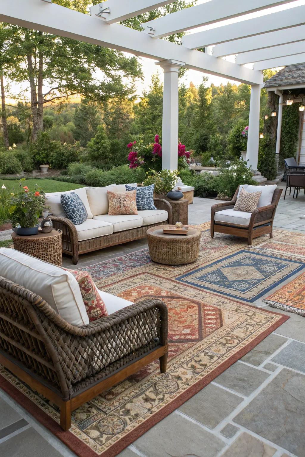 Define spaces with strategically placed rugs.