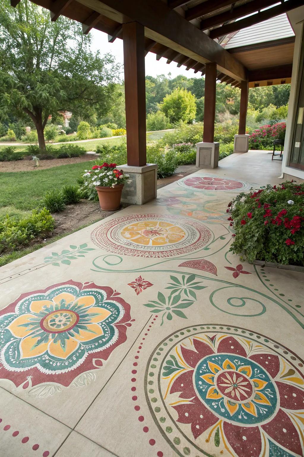 Cultural patterns on a patio add a unique and personal touch.