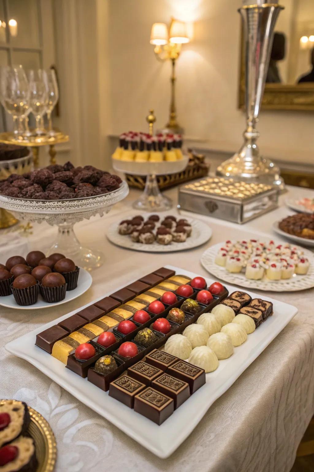 An artisanal chocolate tasting offering a luxurious and rich experience.