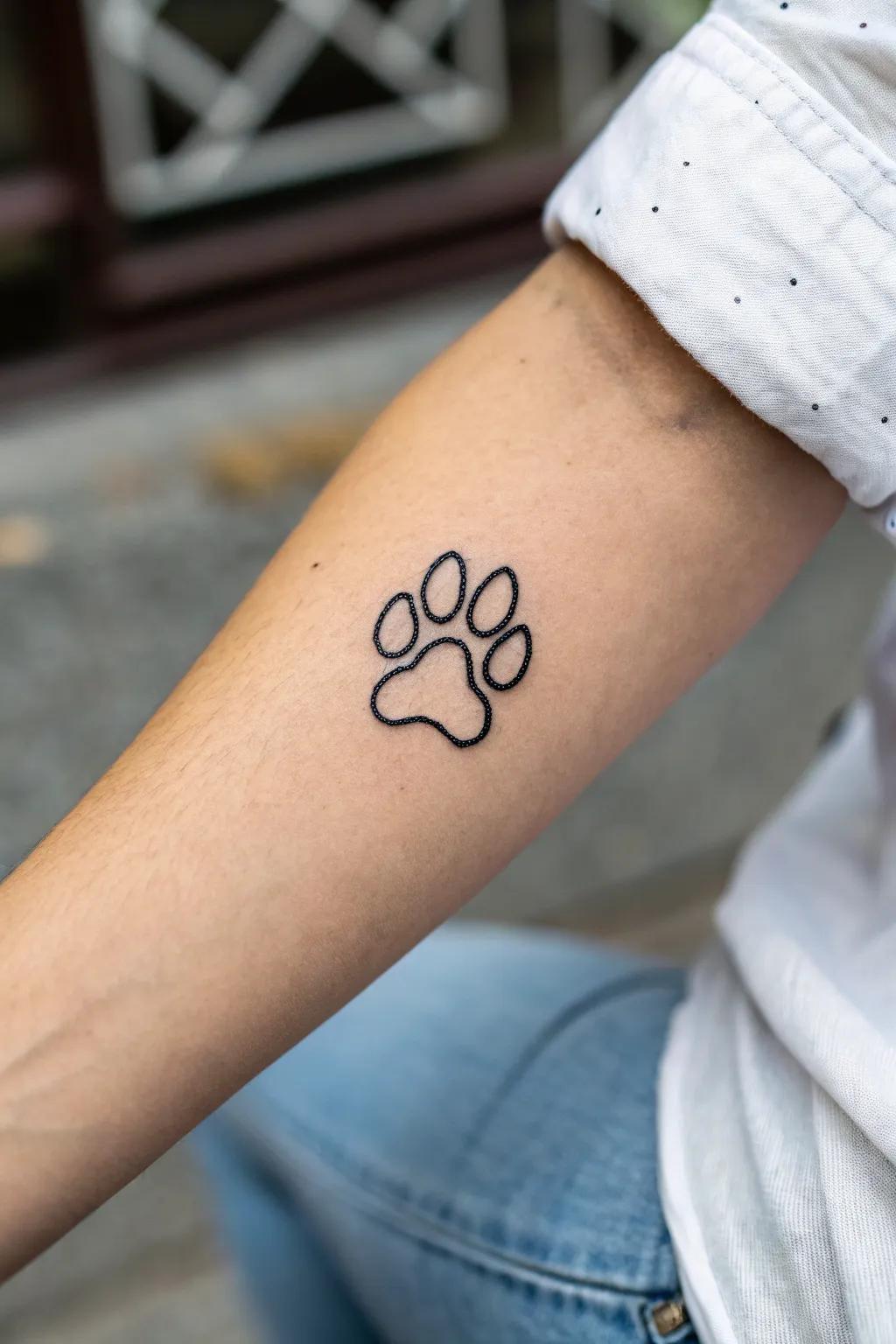 A minimalist paw print tattoo as a personal tribute.